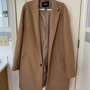 Forever 21 Winter Trench Coat Mens Long Sleeve Button Up Tan